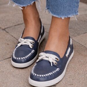 Jack Rogers Bonnie Weekend Boat Shoes Midnight White Leather Loafers 6 Nautical